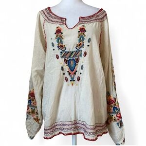Biya by Johnny Was White Cotton Embroidered Lightweight Tunic Blouse size Medium